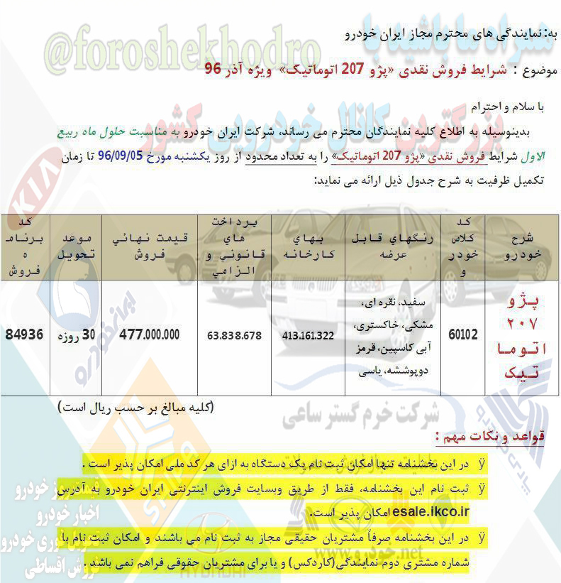 فروش نقدی پژو 207 اتوماتیک